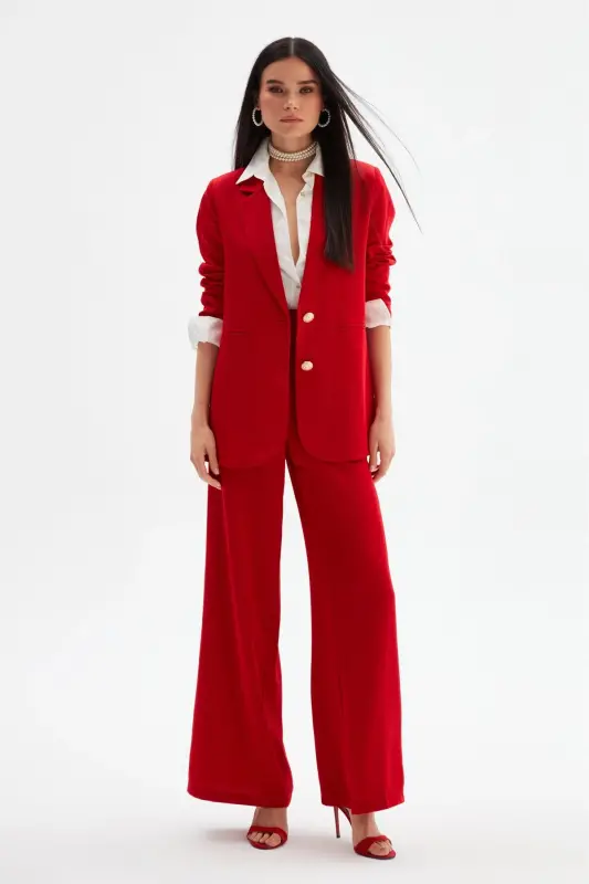 Slouchy Crepe Pants - Red-RED - SATEEN