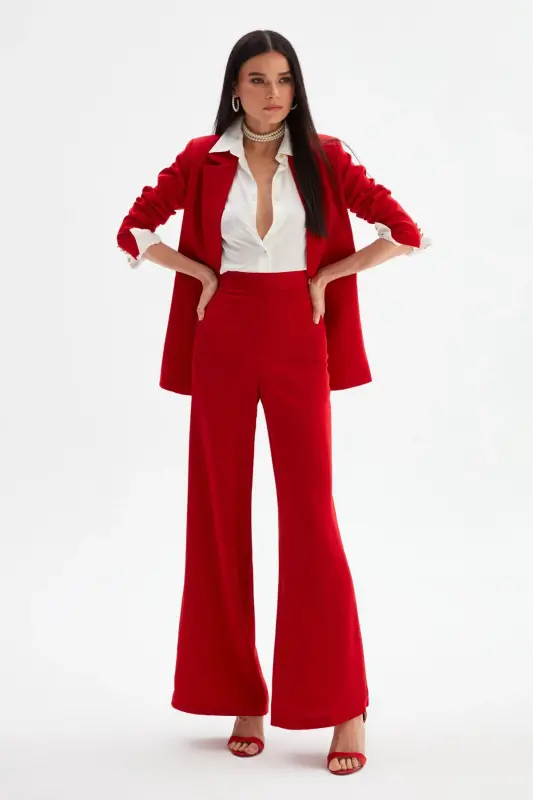 Slouchy Crepe Pants - Red-RED - 2