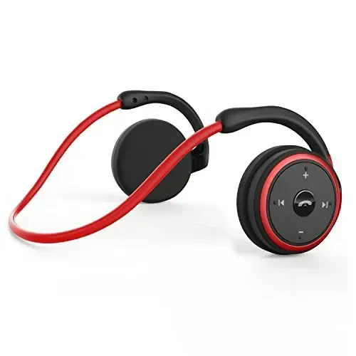 Small Bluetooth Headphones Wrap Around Head - Sports Wireless Headset with Built in Microphone and Crystal-Clear Sound, Foldable and Carried in The Purse, and 12-Hour Battery Life, Red - RTUSIA