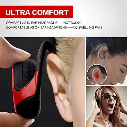 Small Bluetooth Headphones Wrap Around Head - Sports Wireless Headset with Built in Microphone and Crystal-Clear Sound, Foldable and Carried in The Purse, and 12-Hour Battery Life, Red - 4