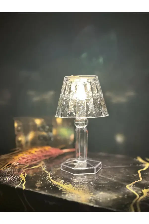 Small Crystal Diamond LED Table Lamp Battery Powered Projection Transparent Lampshade 12 Cm - 2