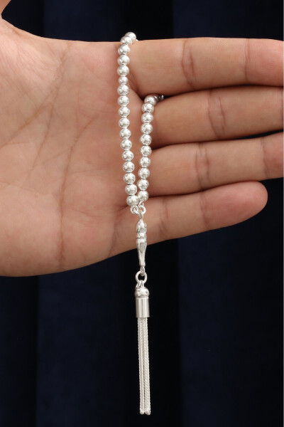 Small, flat sphere cut prayer beads made of 925 sterling silver. (VET-0092) - 5