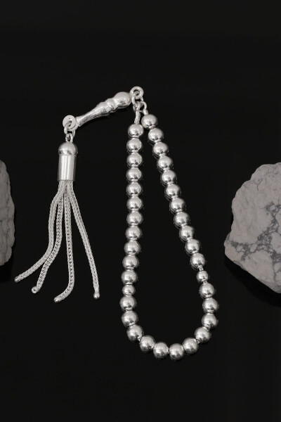 Small, flat sphere cut prayer beads made of 925 sterling silver. (VET-0092) - 6