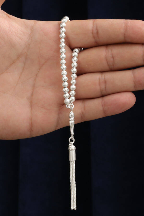 Small, flat sphere cut prayer beads made of 925 sterling silver. (VET-0092) - 1