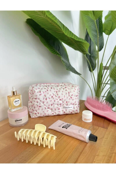 Small Pink Crispy Floral Makeup Bag - PUNCHIESS