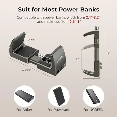 SMALLRIG Power Bank Holder, Power Bank Clamp Mount for Camera, Compatible with Width Range 2.1