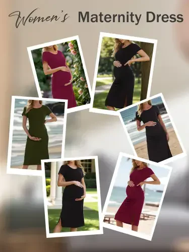 Smallshow Ayollar Qisqa Yengli Yirtqich Homiladorlik Ko'ylagi Yon Ruched Homiladorlik Kiyimlari - 5