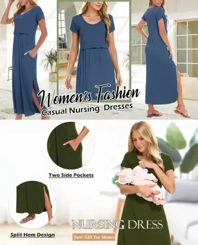 Smallshow Ayollar uchun bo'lingan uzun ko'ylaklar Emizish uchun ko'ylaklar - 1