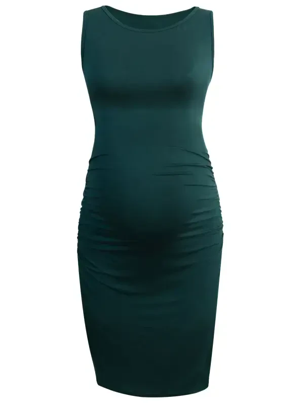 Smallshow Ayollar uchun burmali homiladorlik ko'ylagi Kiyim yengsiz Bodycon ko'ylak - 2