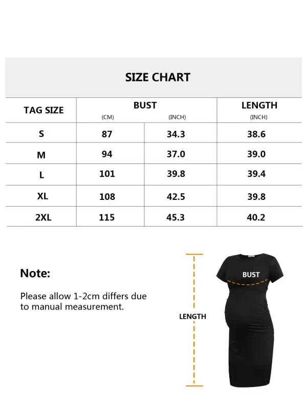 Smallshow Ayollar uchun qisqa yengli homiladorlik ko'ylagi Ruched Pregnancy Bodycon ko'ylagi - 5