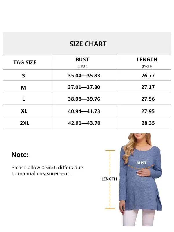 Maternity Clothes Long Sleeve Side Split Maternity Shirts Tops for Women- - 3