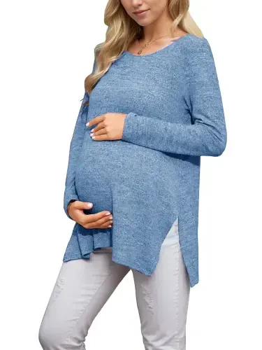 Smallshow Homiladorlik Kiyimlari Uzoq Yengli Yon Yoriqli Ayollar uchun Homiladorlik Ko'ylaklari Toplari - 5
