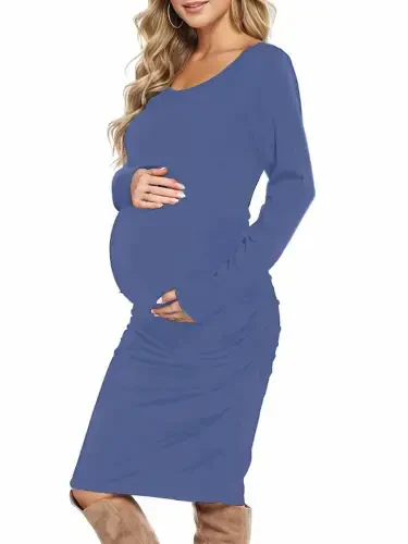Smallshow Women's 2-Pack Long Sleeve Maternity Dress Pregnancy Clothes Bodycon Dress - UILGO (1)