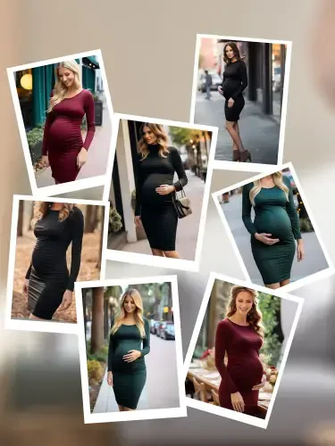 Smallshow Kadın 2'li Uzun Kollu Hamilelik Elbise Seti Hamilelik Giyimleri Dar Kesim Elbise - UILGO (1)