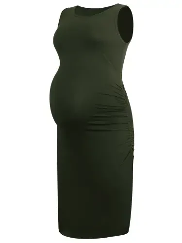 Smallshow Women's Ruched Maternity Dress Clothes Sleeveless Bodycon Dress - 3