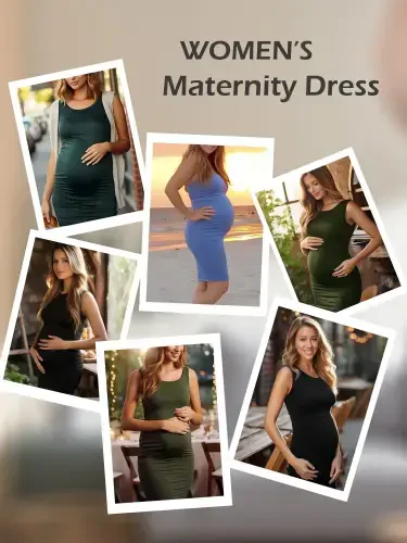 Women's Ruched Maternity Dress Clothes Sleeveless Bodycon Dress- - 3