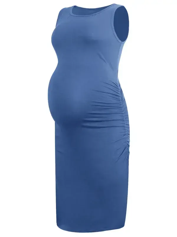 Women's Ruched Maternity Dress Clothes Sleeveless Bodycon Dress- - 3