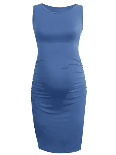 Smallshow Women's Ruched Maternity Dress Clothes Sleeveless Bodycon Dress - UILGO (1)