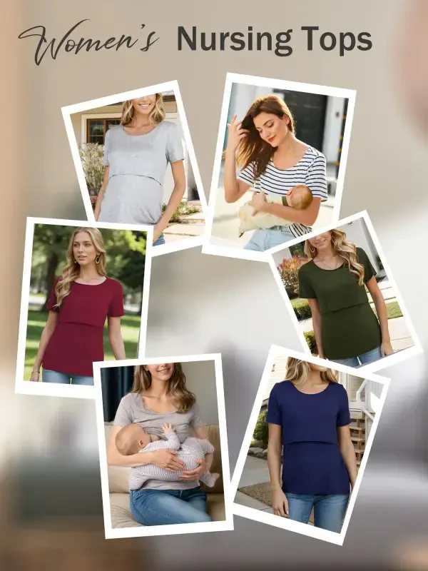 Women's Maternity Nursing Tops Clothes Breastfeeding T-Shirts 3-Pack- - 3
