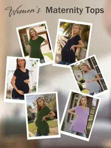Women's Maternity Tops Shirts Short Sleeve Split Side Pregnancy Clothes- - 3
