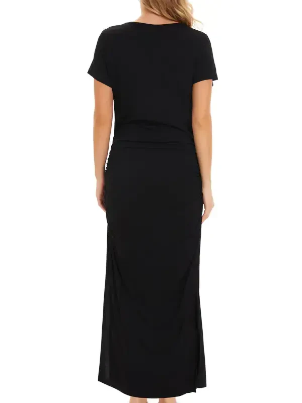 Women's Short Sleeve Maternity Dresses Clothes Split Pregnancy Maxi Dresses- - 3