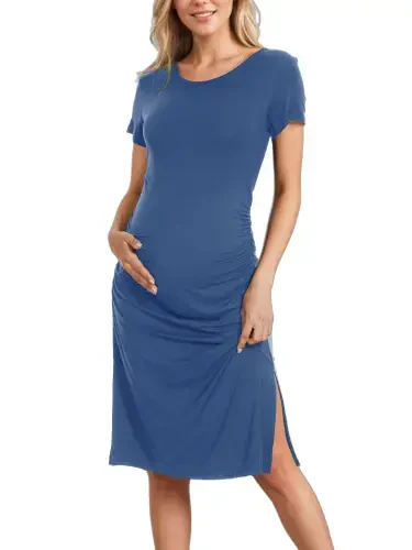 Women's Maternity Dress Short Sleeve Split Pregnancy Dresses Maternity Clothes- - 1