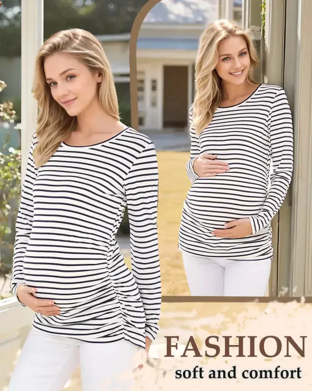 Smallshow Long Sleeve Pregnancy Shirts Tops Maternity Clothes for Women 3-Pack - 5