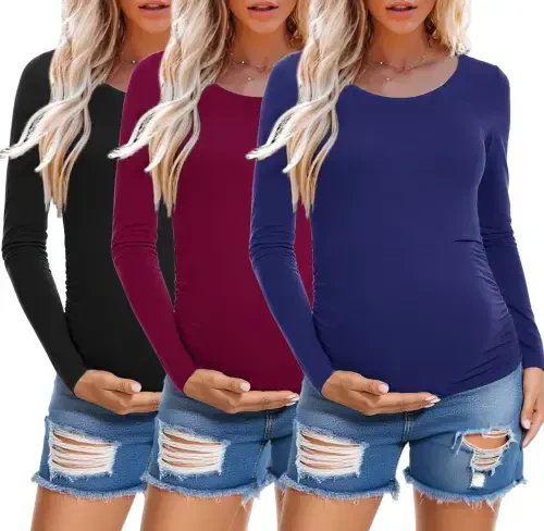 Smallshow Long Sleeve Pregnancy Shirts Tops Maternity Clothes for Women 3-Pack - UILGO (1)