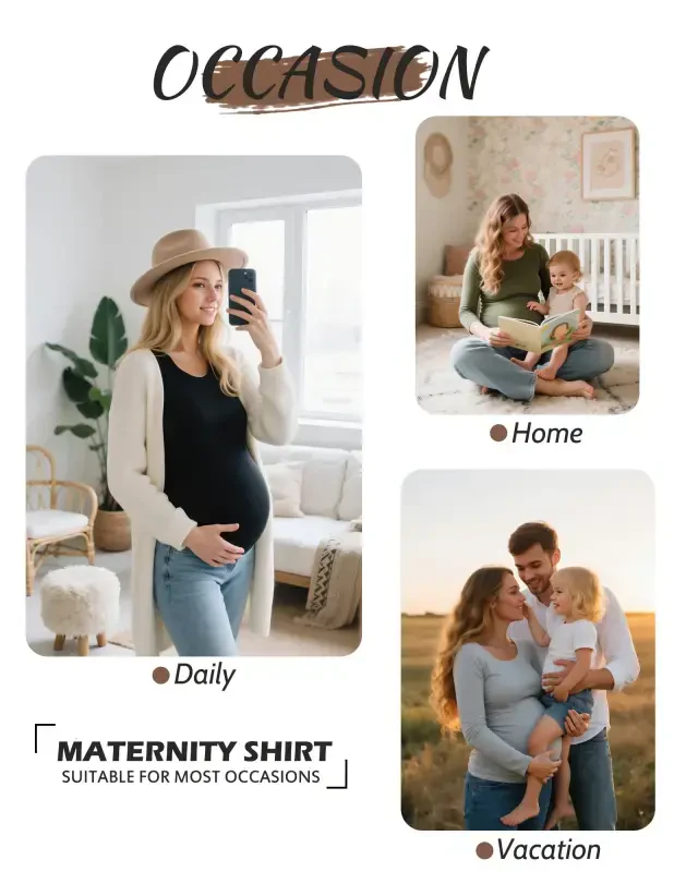 Smallshow Long Sleeve Pregnancy Shirts Tops Maternity Clothes for Women 3-Pack - 4