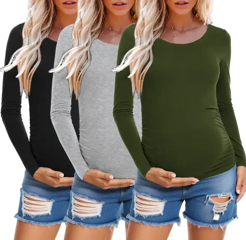 Smallshow Long Sleeve Pregnancy Shirts Tops Maternity Clothes for Women 3-Pack - 2