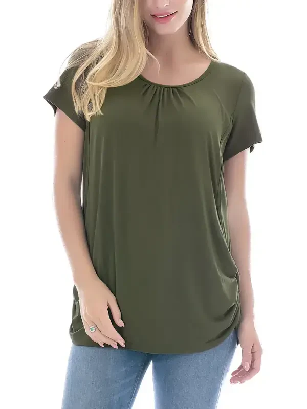 Smallshow Maternity Clothes for Women Short Sleeve Nursing Tops Ruched Nursing Shirts - 1