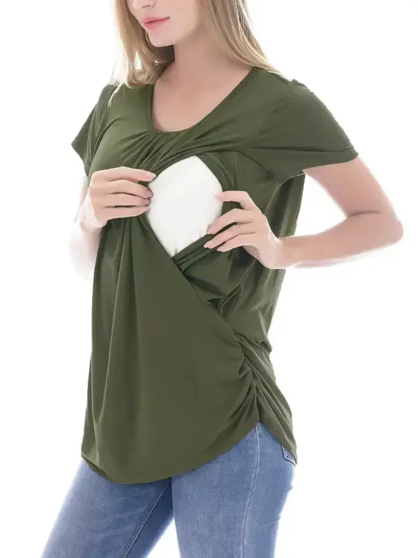 Smallshow Maternity Clothes for Women Short Sleeve Nursing Tops Ruched Nursing Shirts - 2