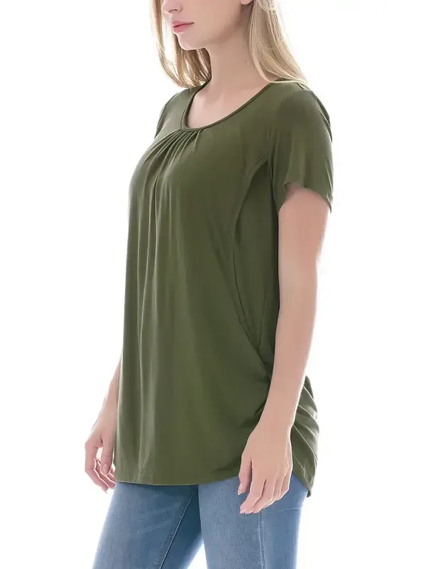 Smallshow Maternity Clothes for Women Short Sleeve Nursing Tops Ruched Nursing Shirts - 3