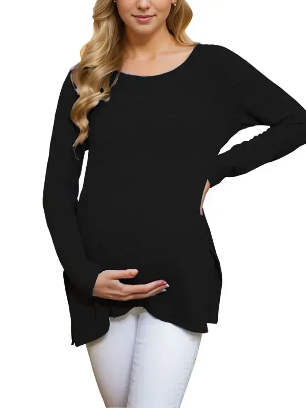 Smallshow Maternity Clothes Long Sleeve Side Split Maternity Shirts Tops for Women - 1