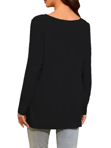 Smallshow Maternity Clothes Long Sleeve Side Split Maternity Shirts Tops for Women - UILGO (1)