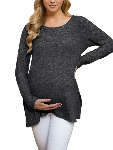 Smallshow Maternity Clothes Long Sleeve Side Split Maternity Shirts Tops for Women - UILGO (1)