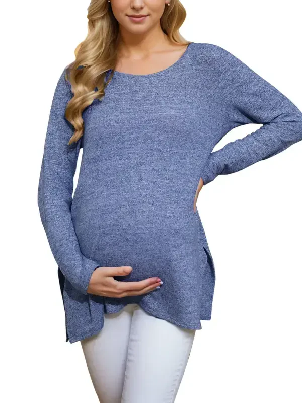 Smallshow Maternity Clothes Long Sleeve Side Split Maternity Shirts Tops for Women - 1