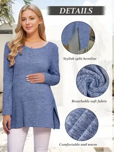 Smallshow Maternity Clothes Long Sleeve Side Split Maternity Shirts Tops for Women - 3