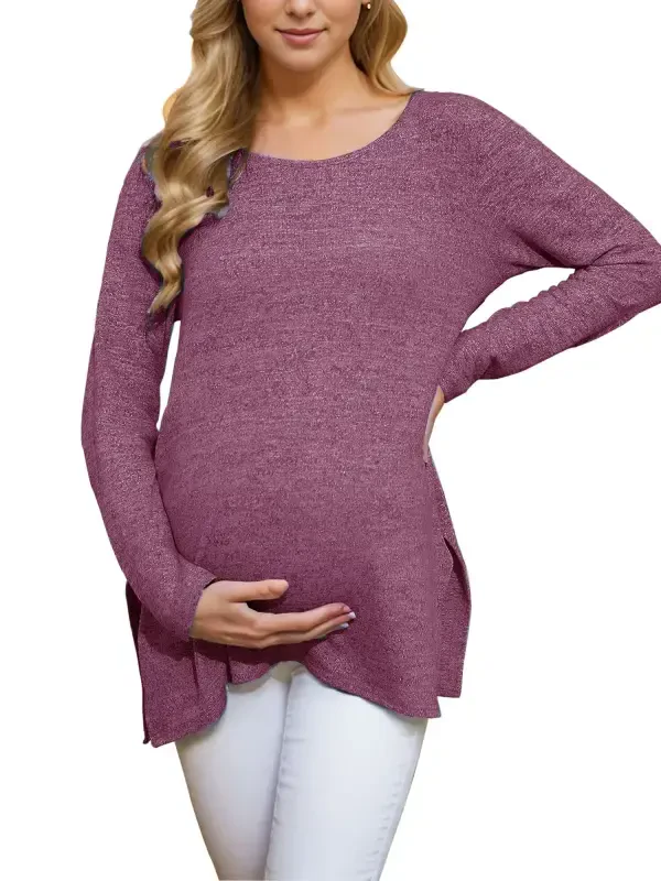 Smallshow Maternity Clothes Long Sleeve Side Split Maternity Shirts Tops for Women - 1