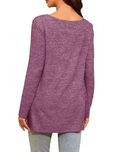 Smallshow Maternity Clothes Long Sleeve Side Split Maternity Shirts Tops for Women - UILGO (1)