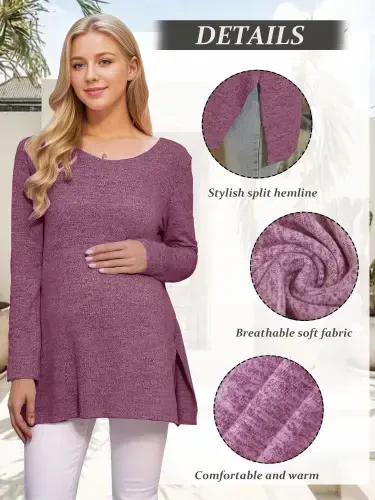 Smallshow Maternity Clothes Long Sleeve Side Split Maternity Shirts Tops for Women - 3