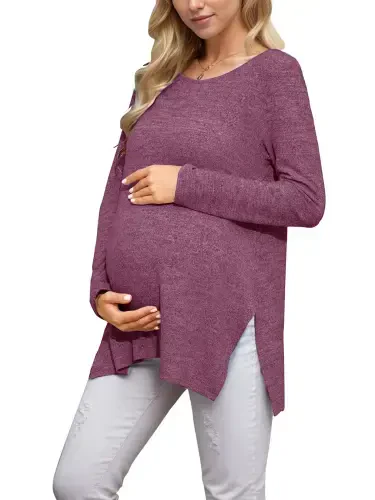 Smallshow Maternity Clothes Long Sleeve Side Split Maternity Shirts Tops for Women - 5