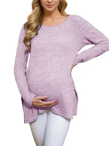 Smallshow Maternity Clothes Long Sleeve Side Split Maternity Shirts Tops for Women - 1