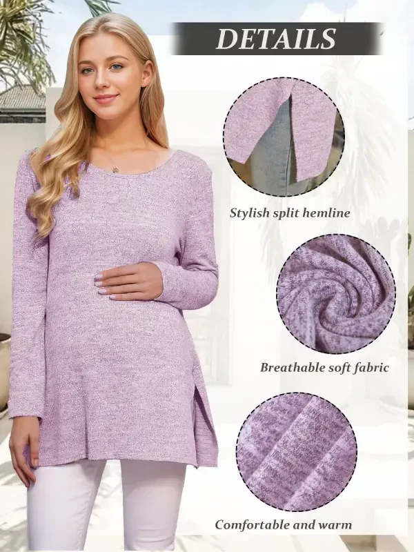 Smallshow Maternity Clothes Long Sleeve Side Split Maternity Shirts Tops for Women - 3