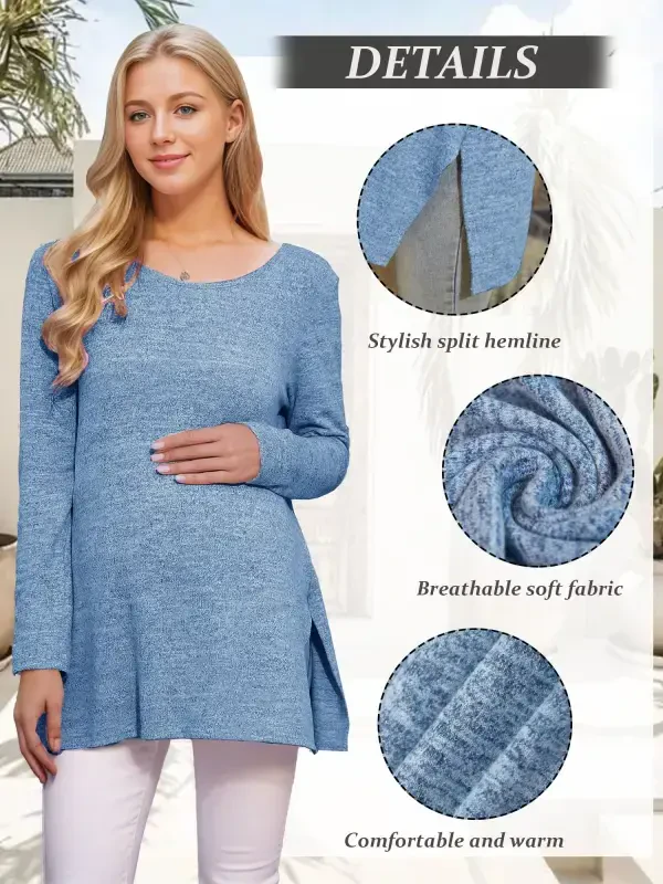 Smallshow Maternity Clothes Long Sleeve Side Split Maternity Shirts Tops for Women - 1