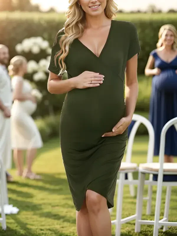 Smallshow Short Sleeve Summer Maternity Dress for Woman Ruched Pregnancy Clothes - UILGO