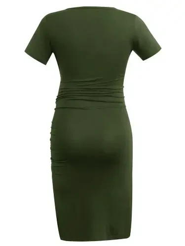 Smallshow Short Sleeve Summer Maternity Dress for Woman Ruched Pregnancy Clothes - UILGO (1)