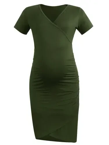 Smallshow Short Sleeve Summer Maternity Dress for Woman Ruched Pregnancy Clothes - 4