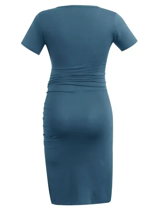 Smallshow Short Sleeve Summer Maternity Dress for Woman Ruched Pregnancy Clothes - UILGO