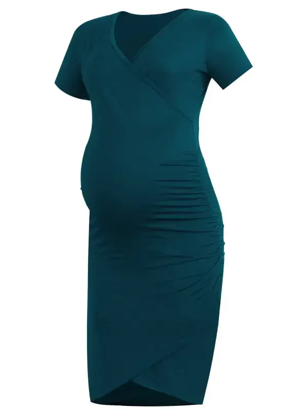 Smallshow Short Sleeve Summer Maternity Dress for Woman Ruched Pregnancy Clothes - UILGO